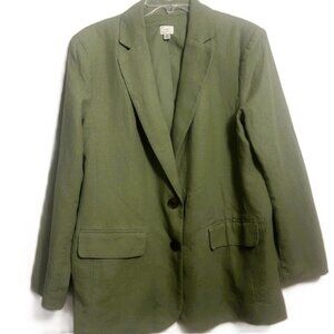 a new day Ladies Jacket Blazer Medium Olive Green Linen Blend Fully Lined